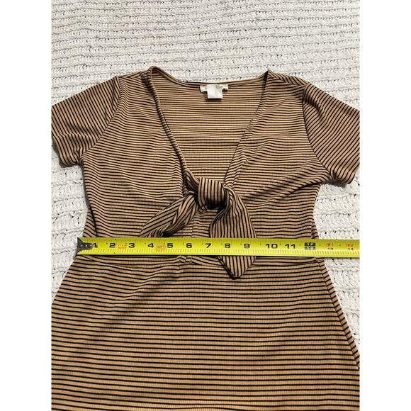 Y2K Rolla Coster Dress Ribbed Striped Bodycon Maxi Sz Medium Tan RC-4370ST 4761 - Picture 4 of 9